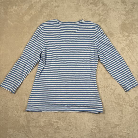 J McLaughlin Womens Size M Top Blue White Knit 3/4 Sleeve Lightweight Nautical - Picture 4 of 7